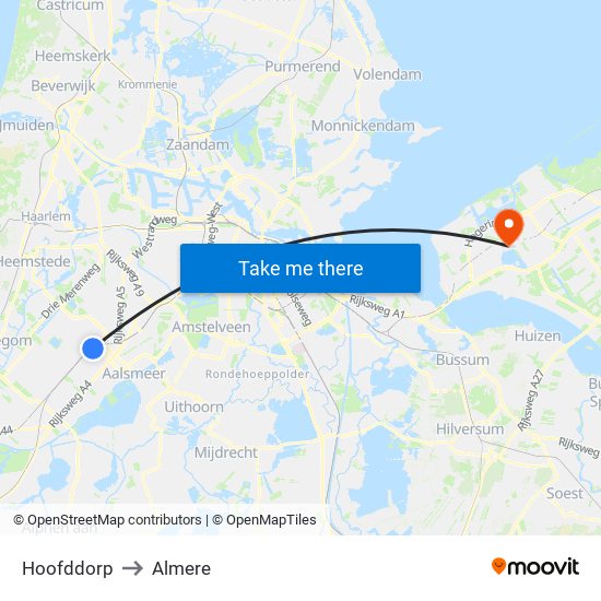 Hoofddorp to Almere map