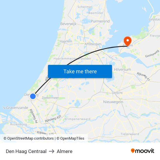 Den Haag Centraal to Almere map