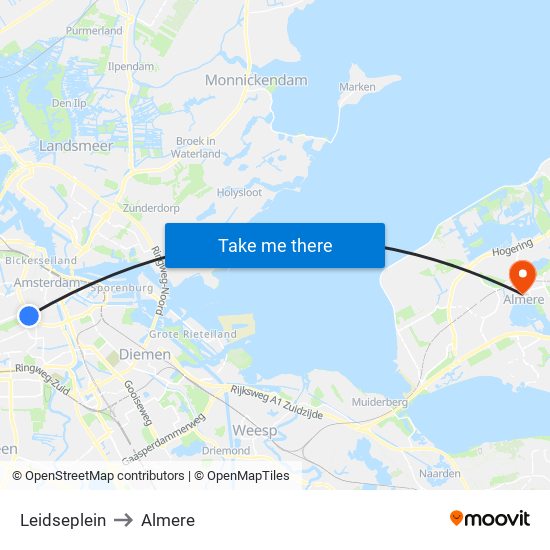 Leidseplein to Almere map