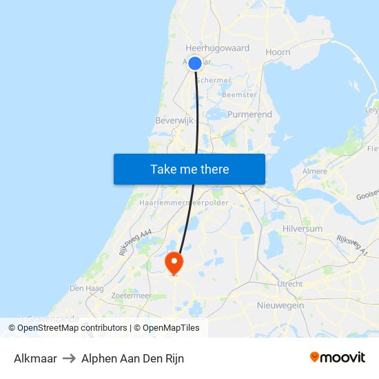 Alkmaar to Alphen Aan Den Rijn map