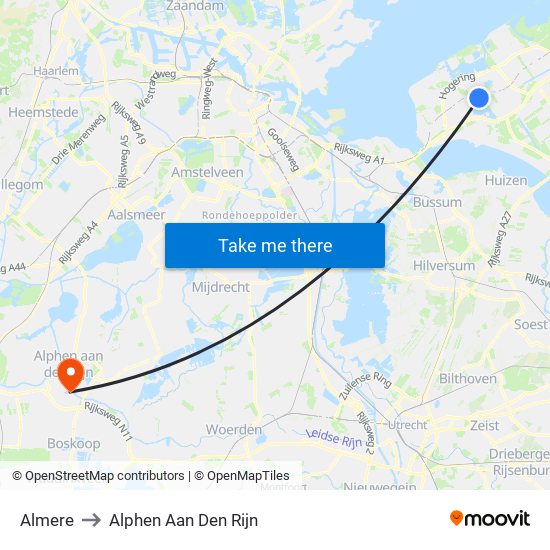 Almere to Alphen Aan Den Rijn map