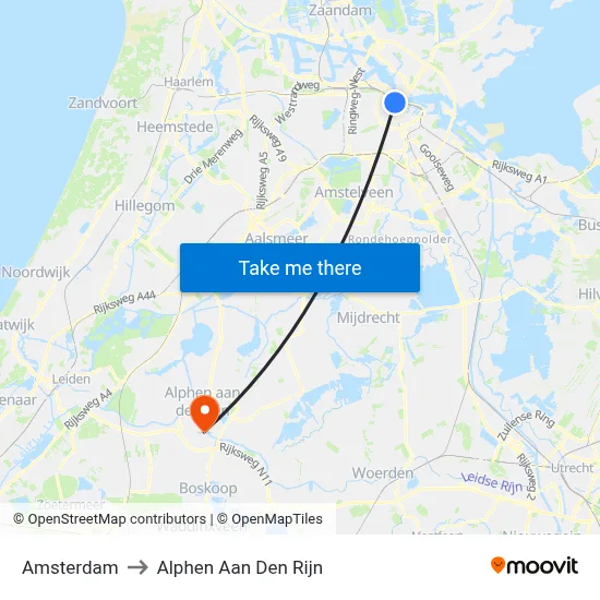 Amsterdam to Alphen Aan Den Rijn map