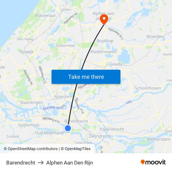 Barendrecht to Alphen Aan Den Rijn map
