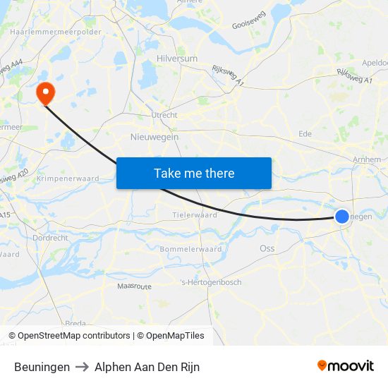 Beuningen to Alphen Aan Den Rijn map