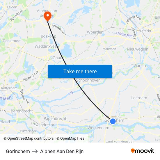 Gorinchem to Alphen Aan Den Rijn map