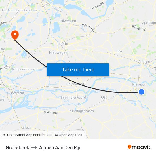 Groesbeek to Alphen Aan Den Rijn map