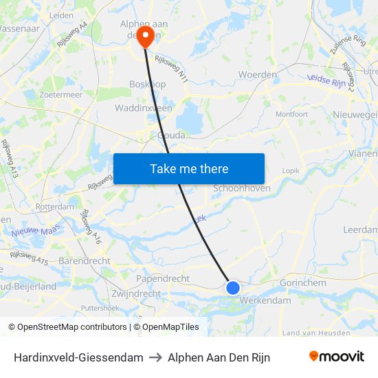 Hardinxveld-Giessendam to Alphen Aan Den Rijn map