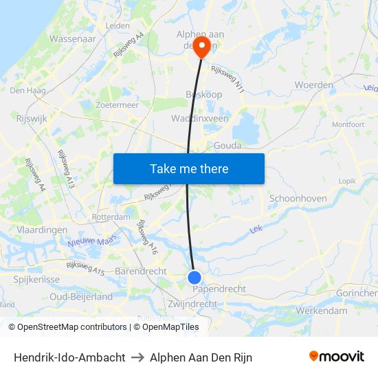 Hendrik-Ido-Ambacht to Alphen Aan Den Rijn map