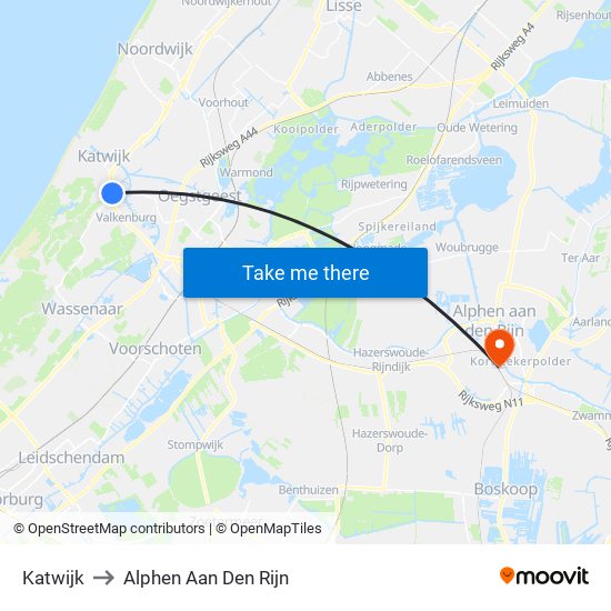 Katwijk to Alphen Aan Den Rijn map