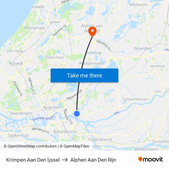 Krimpen Aan Den Ijssel to Alphen Aan Den Rijn map