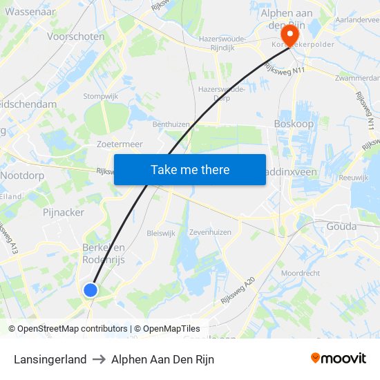 Lansingerland to Alphen Aan Den Rijn map