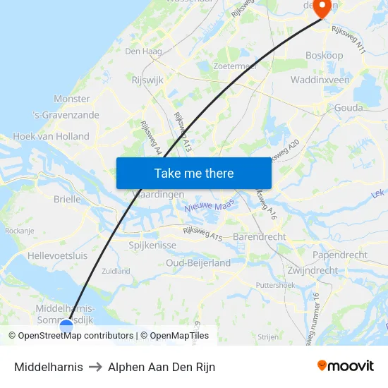 Middelharnis to Alphen Aan Den Rijn map