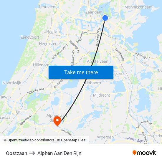 Oostzaan to Alphen Aan Den Rijn map