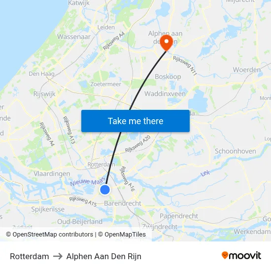 Rotterdam to Alphen Aan Den Rijn map