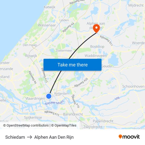 Schiedam to Alphen Aan Den Rijn map