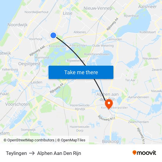 Teylingen to Alphen Aan Den Rijn map