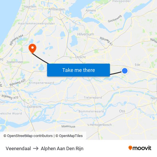 Veenendaal to Alphen Aan Den Rijn map