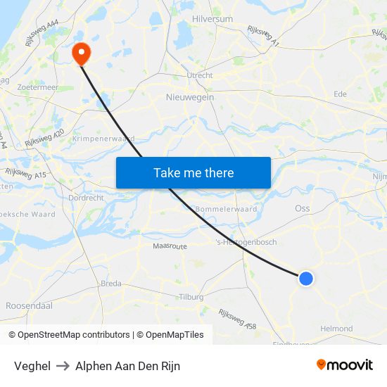 Veghel to Alphen Aan Den Rijn map