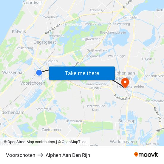 Voorschoten to Alphen Aan Den Rijn map