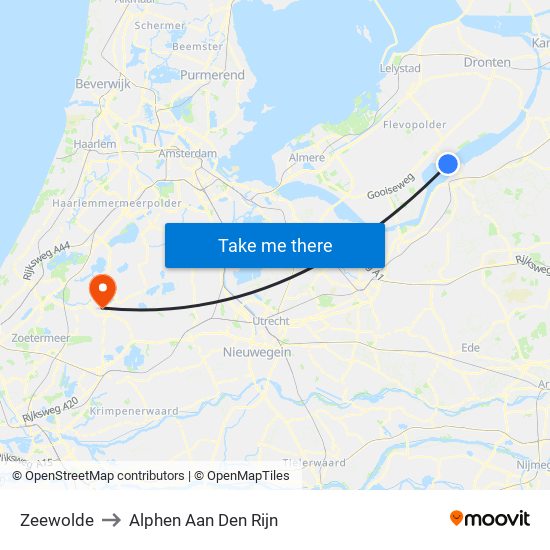 Zeewolde to Alphen Aan Den Rijn map