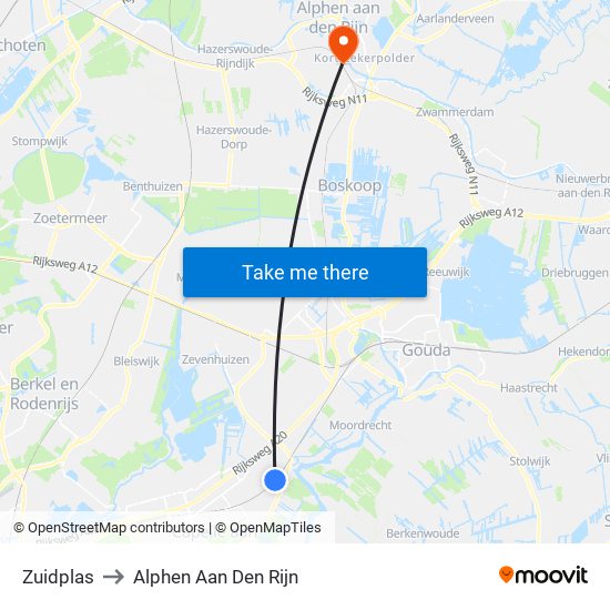 Zuidplas to Alphen Aan Den Rijn map