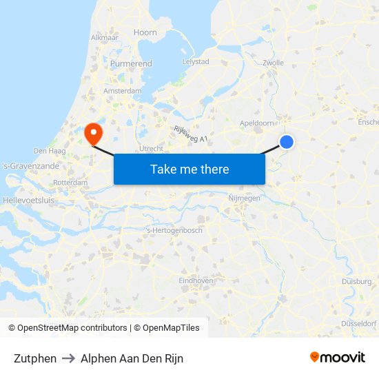 Zutphen to Alphen Aan Den Rijn map