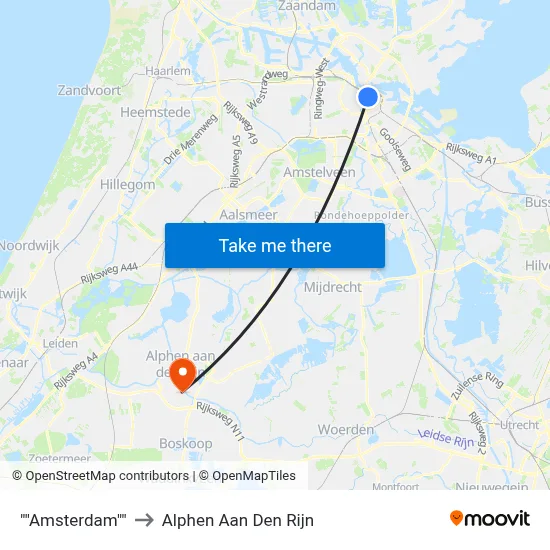 "Amsterdam" to Alphen Aan Den Rijn map