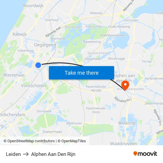 Leiden to Alphen Aan Den Rijn map