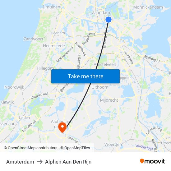 Amsterdam to Alphen Aan Den Rijn map