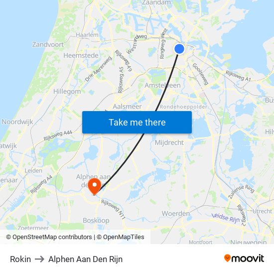 Rokin to Alphen Aan Den Rijn map