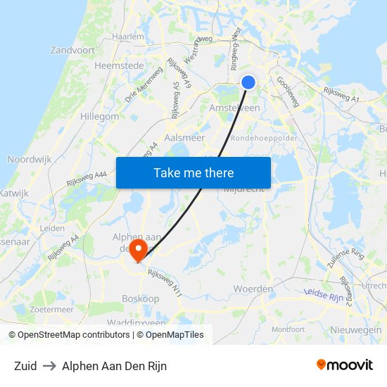 Zuid to Alphen Aan Den Rijn map