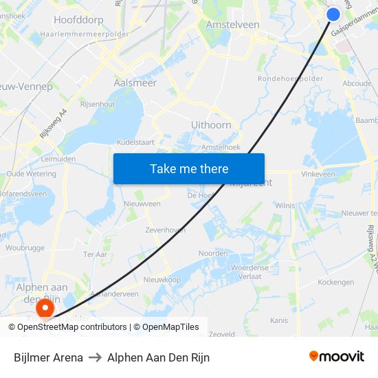 Bijlmer Arena to Alphen Aan Den Rijn map