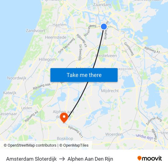 Amsterdam Sloterdijk to Alphen Aan Den Rijn map