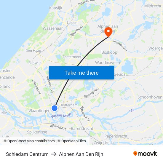 Schiedam Centrum to Alphen Aan Den Rijn map