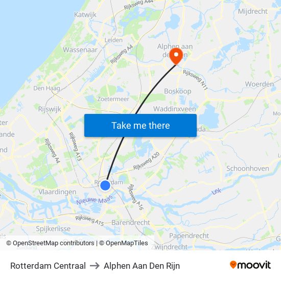 Rotterdam Centraal to Alphen Aan Den Rijn map