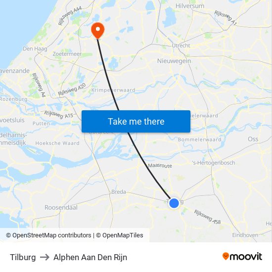 Tilburg to Alphen Aan Den Rijn map