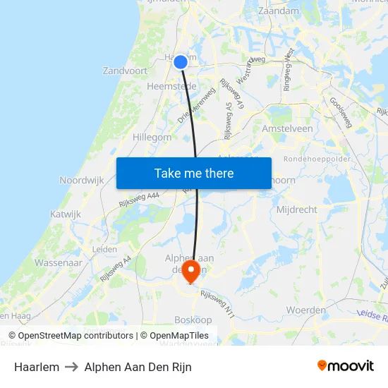 Haarlem to Alphen Aan Den Rijn map
