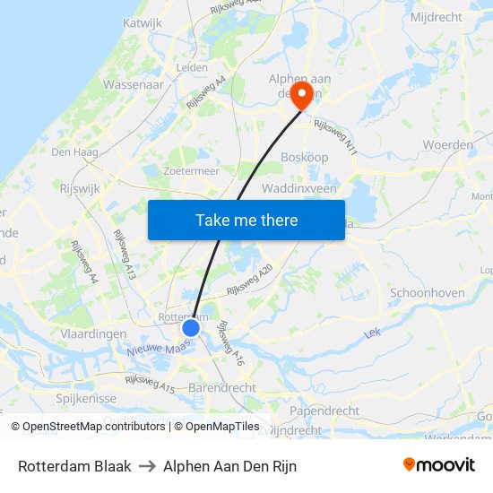 Rotterdam Blaak to Alphen Aan Den Rijn map