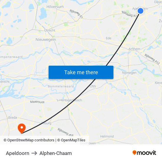 Apeldoorn to Alphen-Chaam map