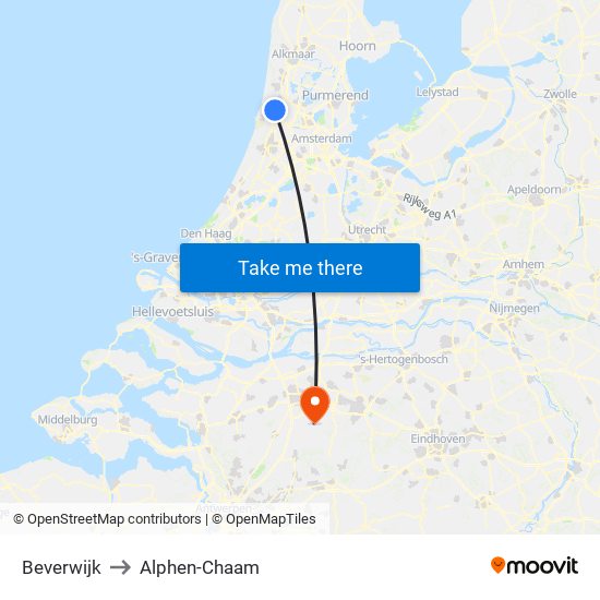 Beverwijk to Alphen-Chaam map