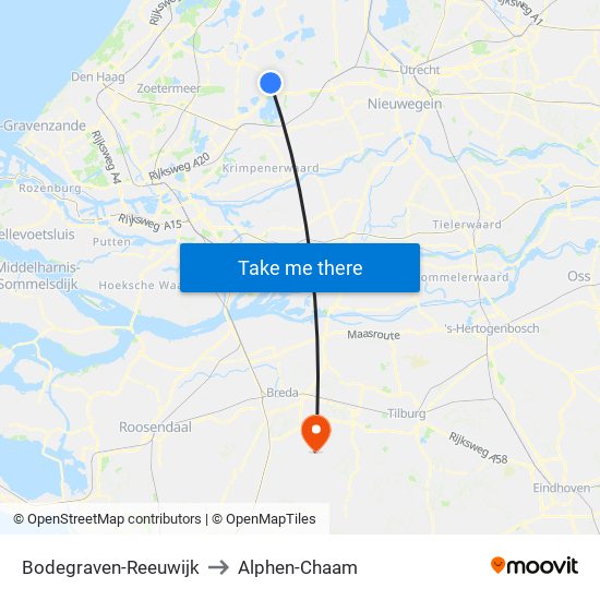 Bodegraven-Reeuwijk to Alphen-Chaam map