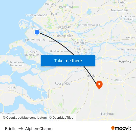Brielle to Alphen-Chaam map