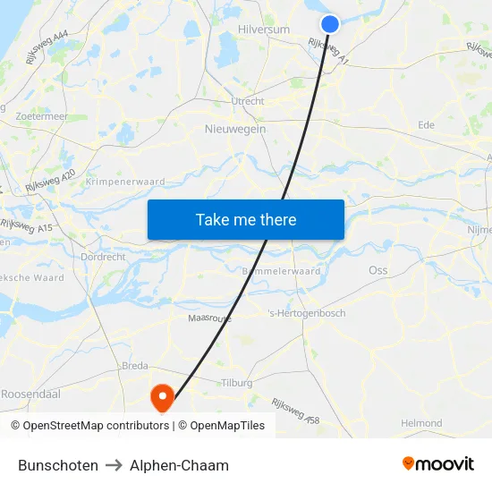 Bunschoten to Alphen-Chaam map