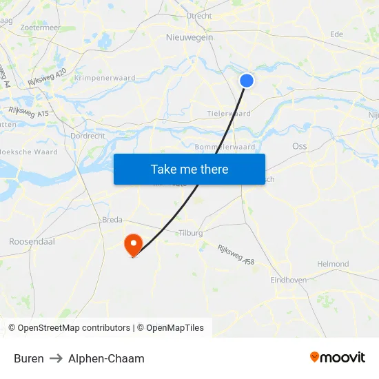 Buren to Alphen-Chaam map