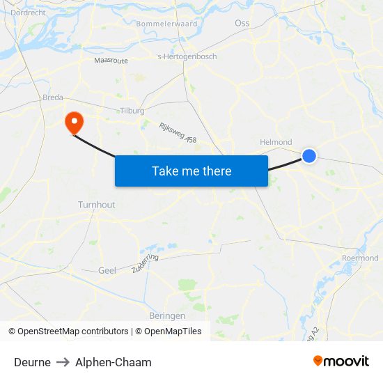 Deurne to Alphen-Chaam map