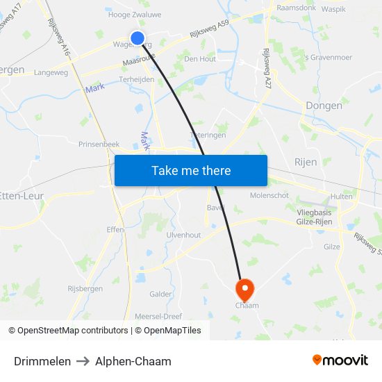 Drimmelen to Alphen-Chaam map