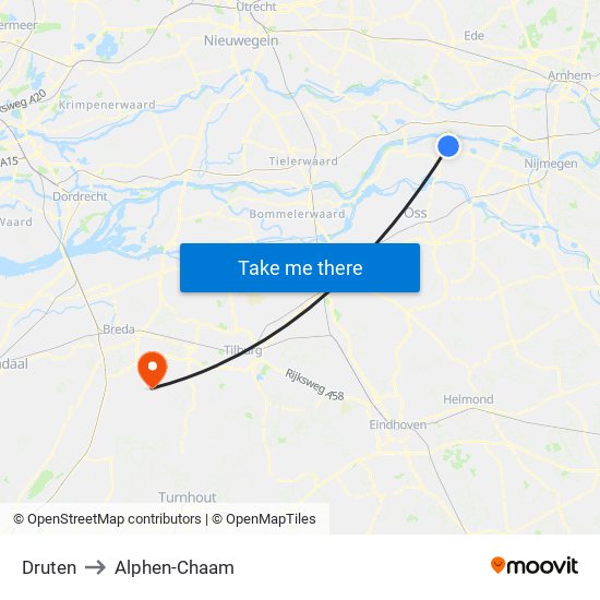 Druten to Alphen-Chaam map