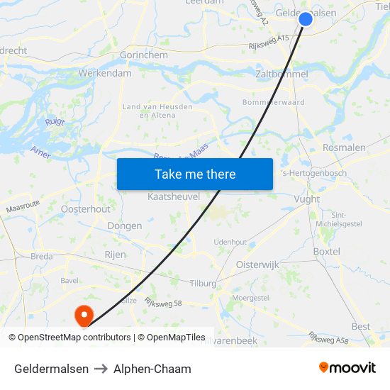 Geldermalsen to Alphen-Chaam map