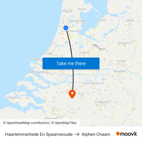 Haarlemmerliede En Spaarnwoude to Alphen-Chaam map