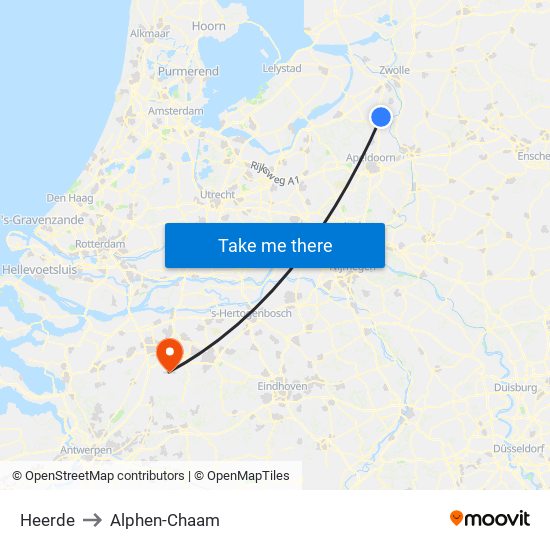 Heerde to Alphen-Chaam map